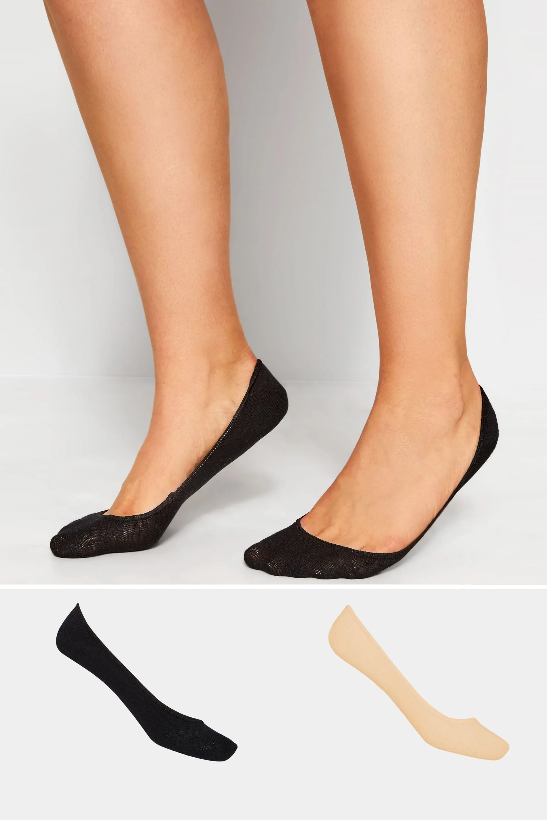 YOURS 2 PACK Black & Nude Footsie Socks