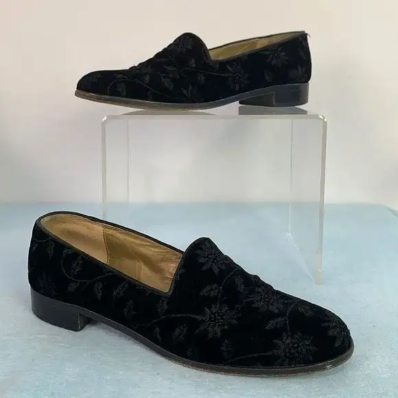 YvesSaintLaurent black floral velvet flats